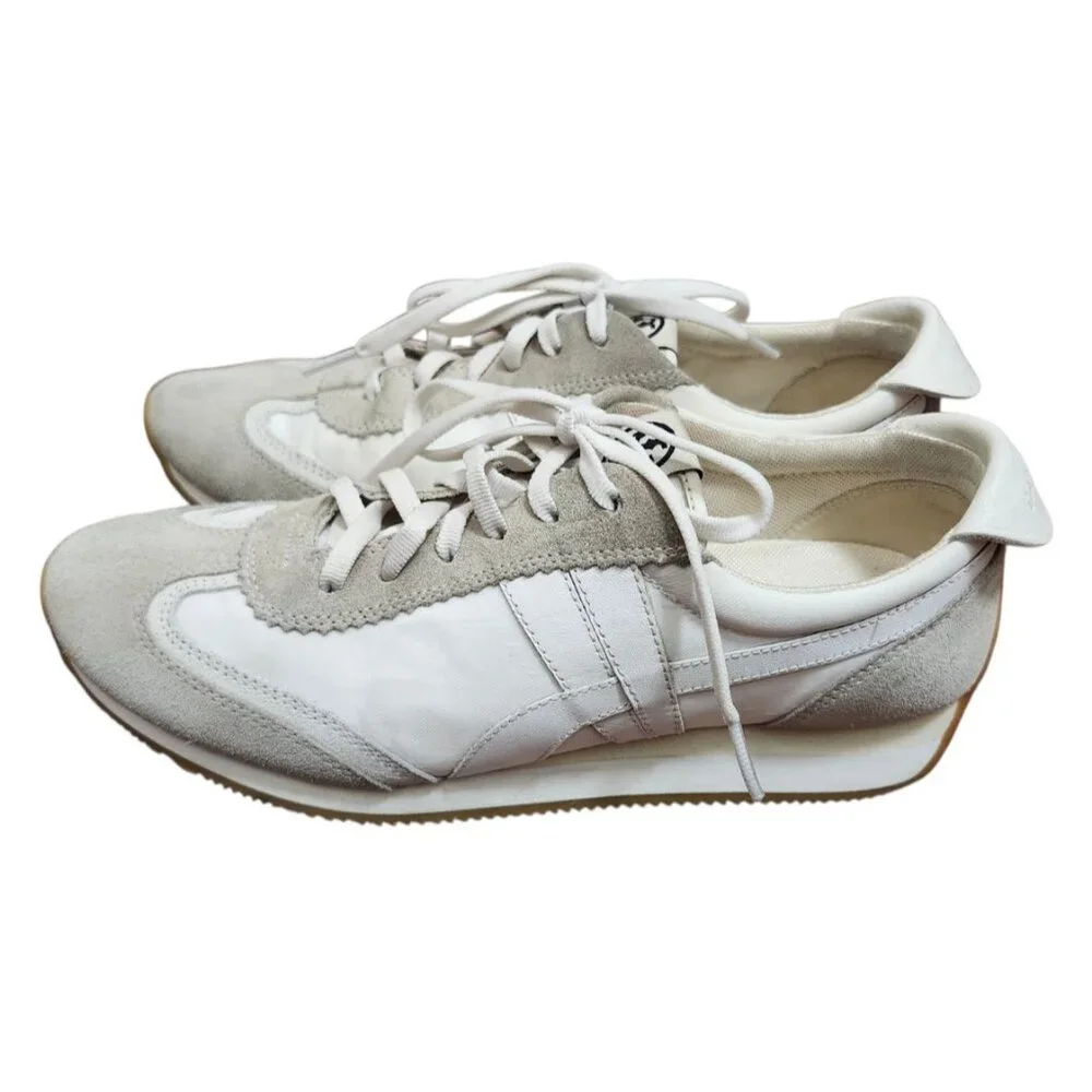 Tory Burch White Leather Suede Sneakers Size 8.5M Retro Runner Lace Up Casual - Picture 6 of 13